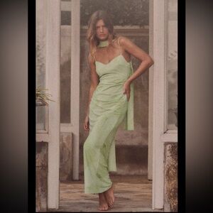 Zara Light Green Maxi Dress with Scarf